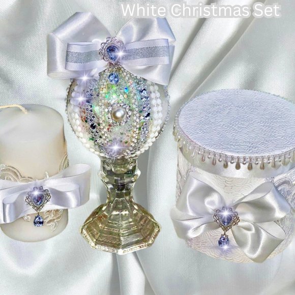 Set (3) Handmade Christmas Ornament w/Box & Candle, White Elephant Gift/Present - Picture 3 of 16